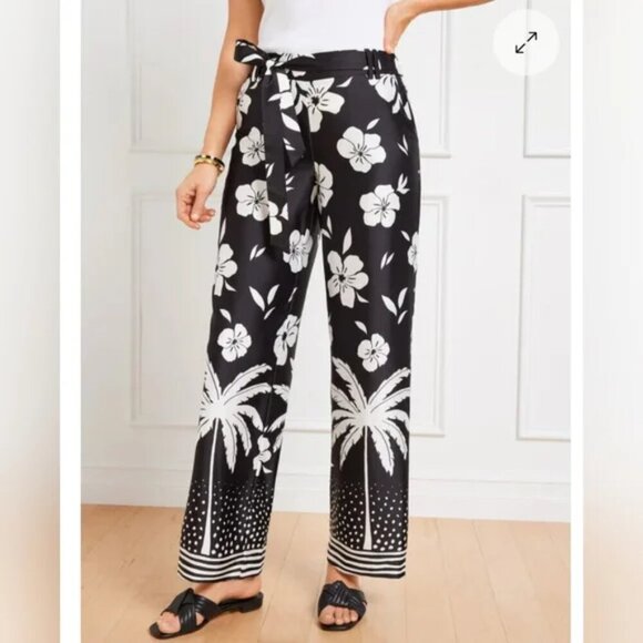 New with Tags Talbots Floral Black and White Wide-Leg Pants sz small - Picture 4 of 5